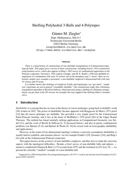 Shelling Polyhedral 3-Balls and 4-Polytopes G¨Unter M. Ziegler