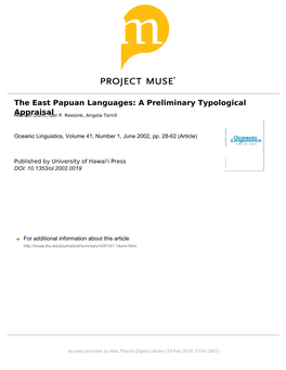 The East Papuan Languages: a Preliminary Typological Appraisal