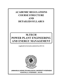 M.Tech Power Plant Engineering and Energy Management