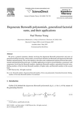 Degenerate Bernoulli Polynomials, Generalized Factorial Sums, and Their Applications
