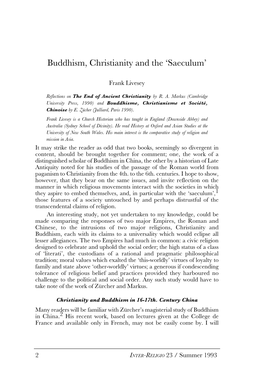 Buddhism, Christianity and the 'Saeculum'