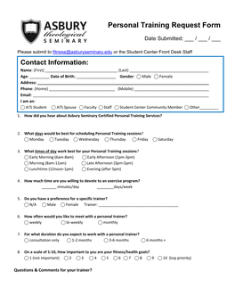 Personal Training Request Form