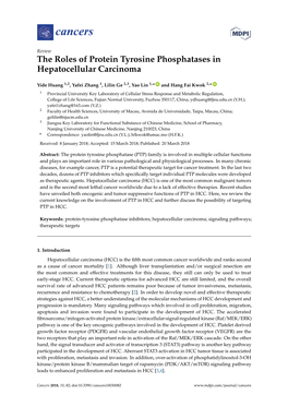 The Roles of Protein Tyrosine Phosphatases in Hepatocellular Carcinoma