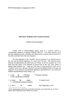 Short-Form ''Doubling Verbs" in Schwyzerdiitsch Ko . · Fo