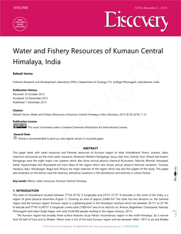 Water and Fishery Resources of Kumaun Central Himalaya, India