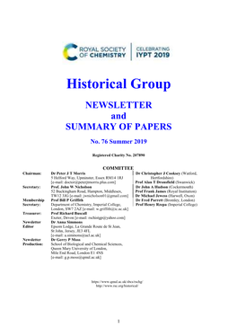 Historical Group NEWSLETTER and SUMMARY of PAPERS