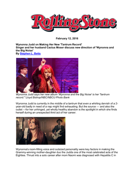 'Tantrum Record' Singer and Her Husband Cactus Moser Discuss New Direction of 'Wynonna and the Big Noise' by Stephen L