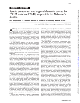 Spastic Paraparesis and Atypical Dementia Caused by PSEN1