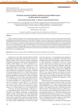 Sertularia Marginata (Cnidaria: Hydrozoa) in the Mediterranean: an Alien Species in Expansion? M.M