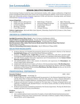 Jon Leonoudakis SR Creative Producer Resume