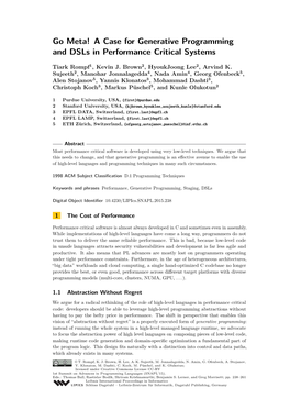 Generative Programming and Dsls in Performance Critical Systems