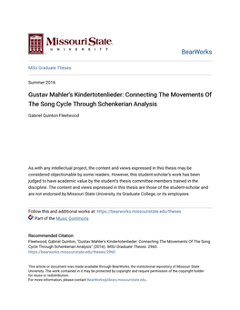 Gustav Mahler's Kindertotenlieder: Connecting the Movements of the Song Cycle Through Schenkerian Analysis