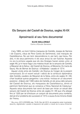 Els Senyors Del Castell De Dosrius, Segles XI-XX