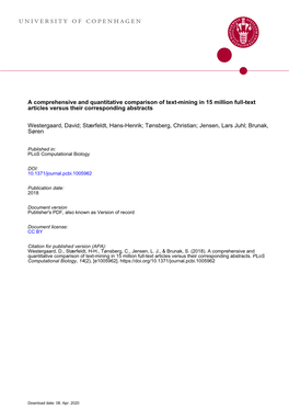 A Comprehensive and Quantitative Comparison of Text-Mining in 15 Million Full-Text Articles Versus Their Corresponding Abstracts