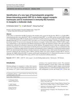 Aedes Aegypti Mosquito Haemocytes and Its Involvement in Immunity-Like Functions in Mosquito: a Molecular Study