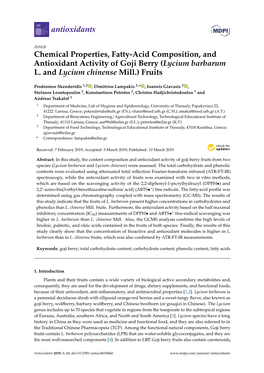 Chemical Properties, Fatty-Acid Composition, and Antioxidant Activity of Goji Berry (Lycium Barbarum L. and Lycium Chinense Mill.) Fruits