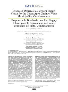 Proposed Design of a Network Supply Chain for the Cocoa Agro Chain of Viota Municipality, Cundinamarca Propuesta De Diseño De U