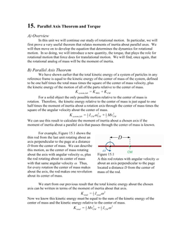 15. Parallel Axis Theorem and Torque A) Overview B) Parallel Axis Theorem