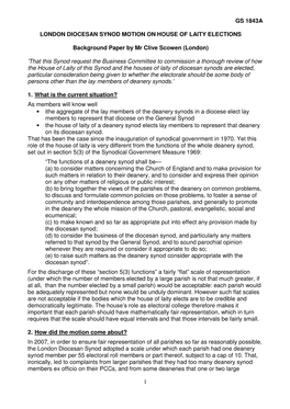 GS 1843A 1 LONDON DIOCESAN SYNOD MOTION on HOUSE of LAITY ELECTIONS Background Paper by Mr Clive Scowen