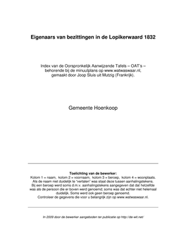 Eigenaars Van Bezittingen in De Lopikerwaard 1832 Gemeente