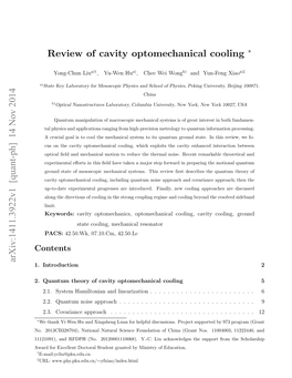 14 Nov 2014 Review of Cavity Optomechanical Cooling