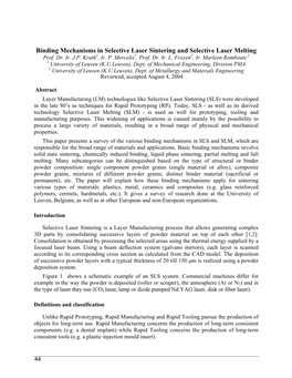 Binding Mechanisms in Selective Laser Sintering and Selective Laser Melting Prof