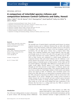 A Comparison of Intertidal Species Richness and Composition Between Central California and Oahu, Hawaii
