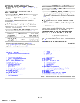 DALVANCE (Dalbavancin) for Injection, for Intravenous Use ------WARNINGS and PRECAUTIONS------Initial U.S