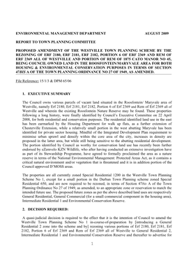 Environmental Management Department August 2009 Report to Town Planning Committee Proposed Amendment of the Westville Town Plann
