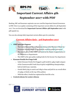Important Current Affairs 4Th September 2017 with PDF