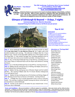 Glimpse of Edinburgh & Beyond — 8 Days, 7 Nights