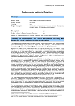 Environmental and Social Data Sheet