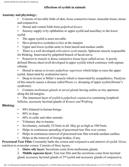 AFFECTIONS of EYELIDS in ANIMALS Affections of Eyelids in Animals