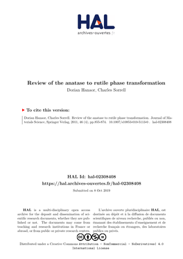 Review of the Anatase to Rutile Phase Transformation Dorian Hanaor, Charles Sorrell