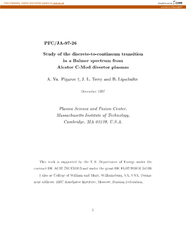 Study of the Discrete-To-Continuum Transition in a Balmer