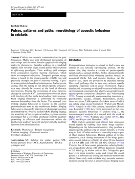 Neurobiology of Acoustic Behaviour in Crickets