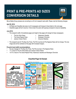 Print & Pre-Prints Ad Sizes