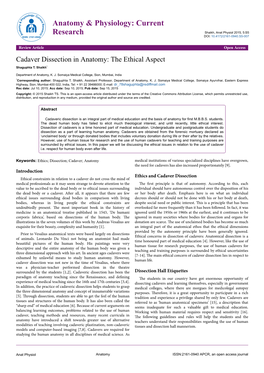 Cadaver Dissection in Anatomy: the Ethical Aspect Shaguphta T