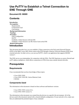 Use Putty to Establish a Telnet Connection to ENE Through GNE