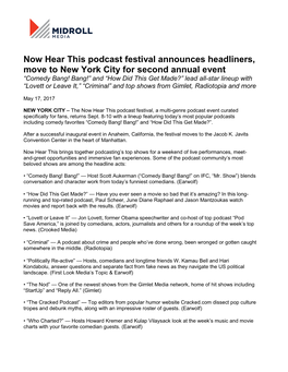 Now Hear This Podcast Festival Announces Headliners, Move To