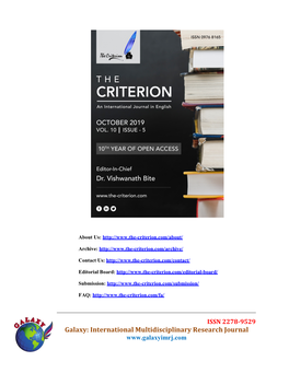 Galaxy: International Multidisciplinary Research Journal the Criterion: an International Journal in English Vol