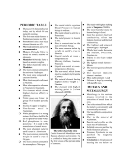 Periodic Table Metals and Metallurgy