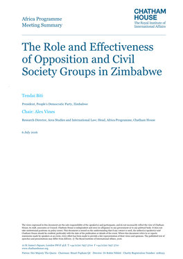 The Role and Effectiveness of Opposition and Civil Society Groups in Zimbabwe