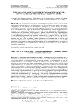 Hydrodynamic and Hydrodispersive Characterization of a Fluvic Cambisol in the Northeast Region of Brazil1