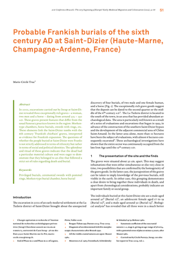 Probable Frankish Burials of the Sixth Century AD at Saint-Dizier (Haute-Marne, Champagne-Ardenne, France)