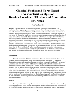 Classical Realist and Norm-Based Constructivist Analysis of Russia's