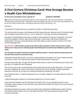 A 21St-Century Christmas Carol: How Scrooge Became a Health Care Whistleblower an Arm and a Leg Season 4-Ever, Episode 13 Published 12/29/2020