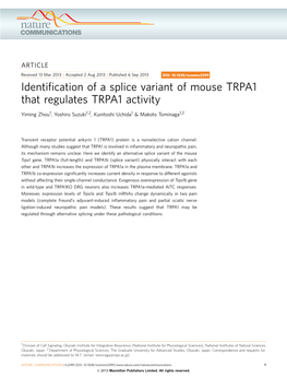 Identification of a Splice Variant of Mouse TRPA1 That Regulates