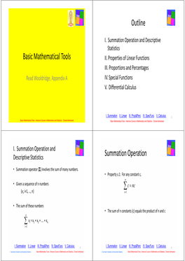 Basic Mathematical Tools Outline Summation Operation