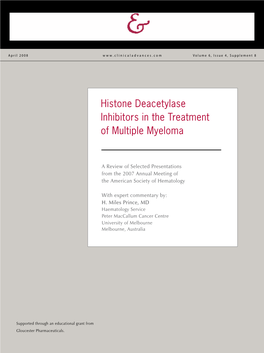 Histone Deacetylase Inhibitors in the Treatment of Multiple Myeloma